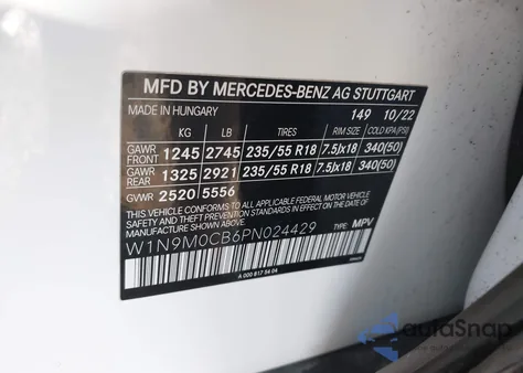 2023 Mercedes-Benz Eqb 250 Suv из США, поврежденный, VIN W1N9M0CB6PN024429